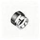 Two interlocking stainless steel rings on a plain white background. The top ring is black with a white fish symbol, and the bottom ring is silver with a black fish skeleton symbol.