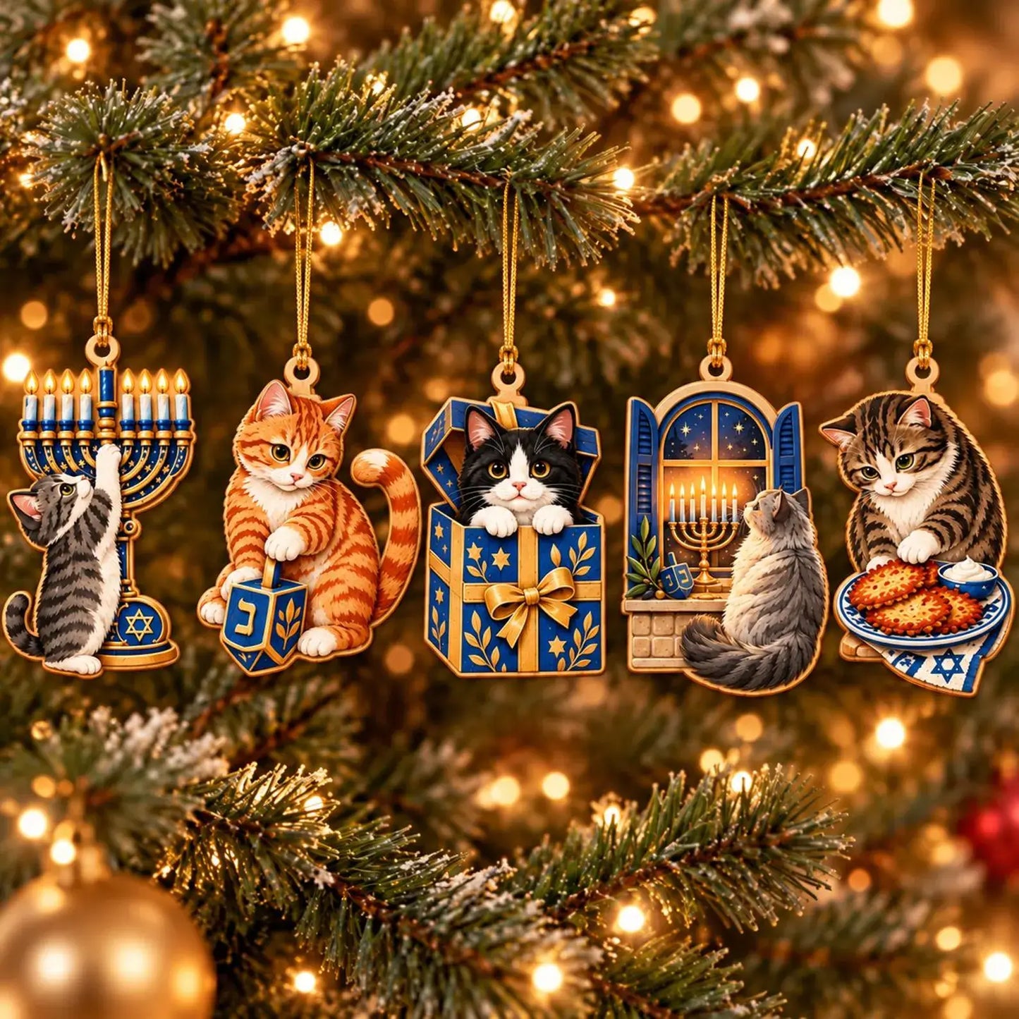 Cat-themed ornament for Jewish holiday decor