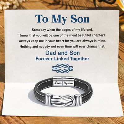 "Dad And Son Forever Linked Together" Braided Leather Bracelet