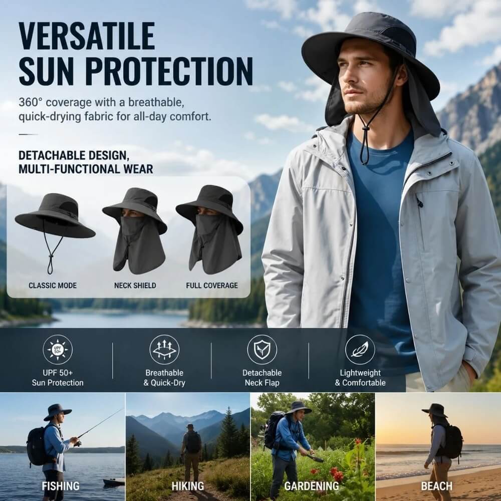 UPF 50+ Sun Protection Hat With Full Face & Neck Coverage