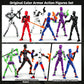 A collage showing multiple articulated action figures in different colorways under the heading 'Original Color Armor Action Figures Set.' The figures are posed against a white background with black border lines and text labels such as 'Mix & Match Your Own Robot' and 'Unique Limited Colors.