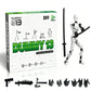 Dummy 13 DIY variable molding action figure kit with its retail box, a white articulated mannequin-style figure holding a black sword, and multiple black accessory weapons and gloves displayed on a clean white background.