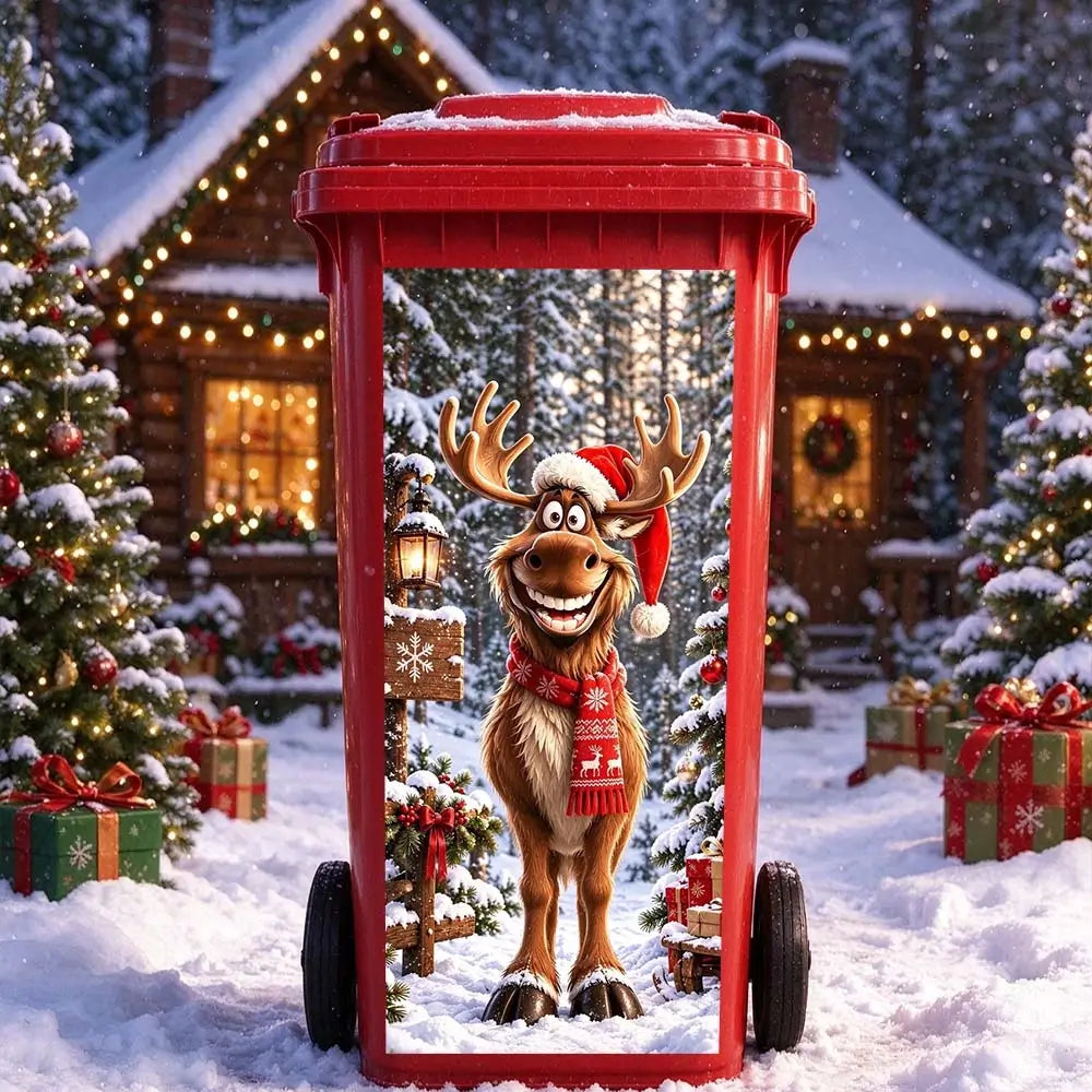 Elk trash can sticker for Christmas outdoor bin decoration