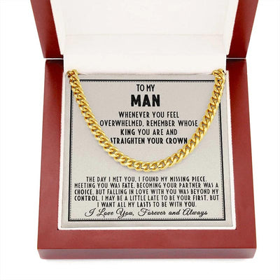 To My Man Straighten Your Crown Cuban Link Chain Necklace