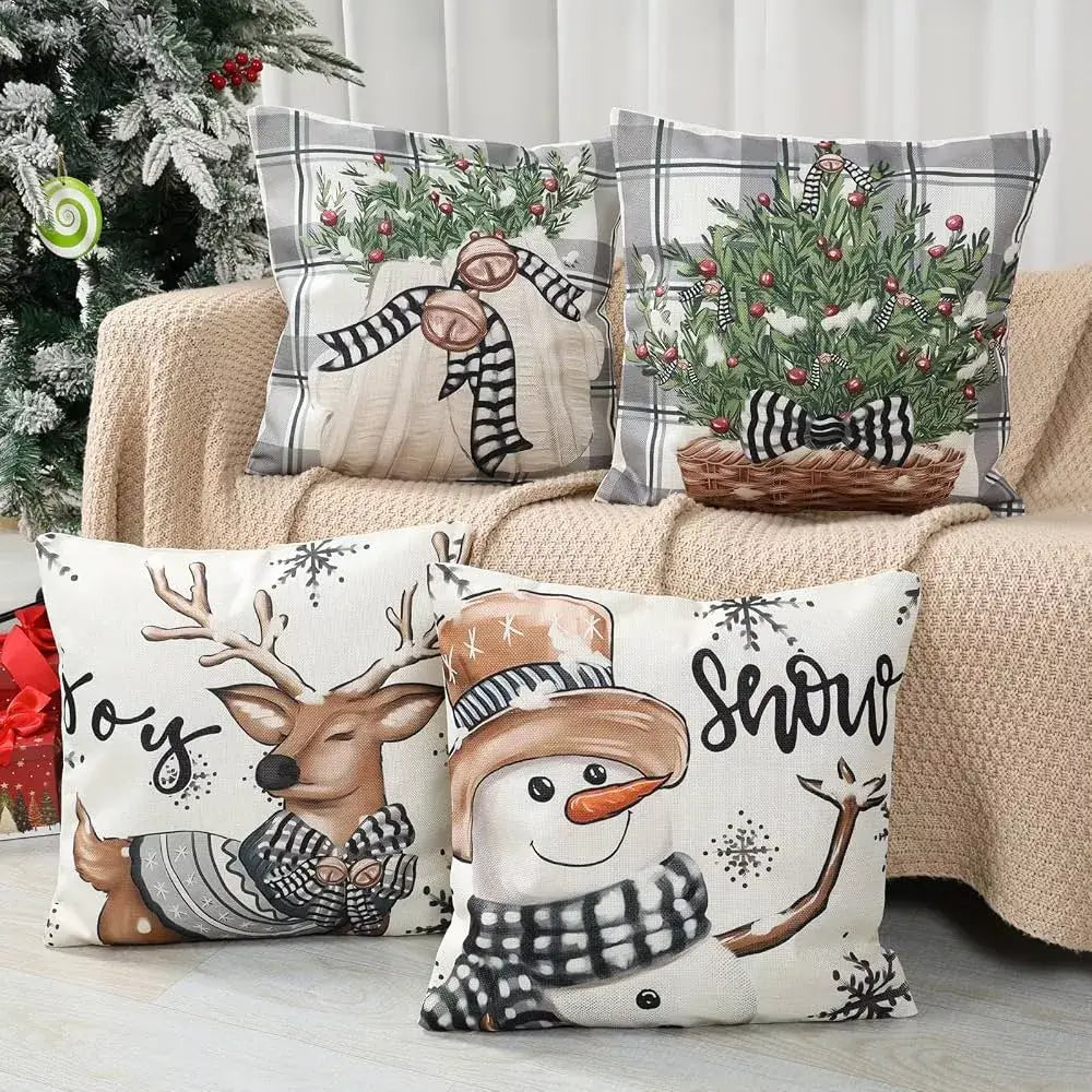 Four-piece Christmas cushion cover set for festive indoor decor