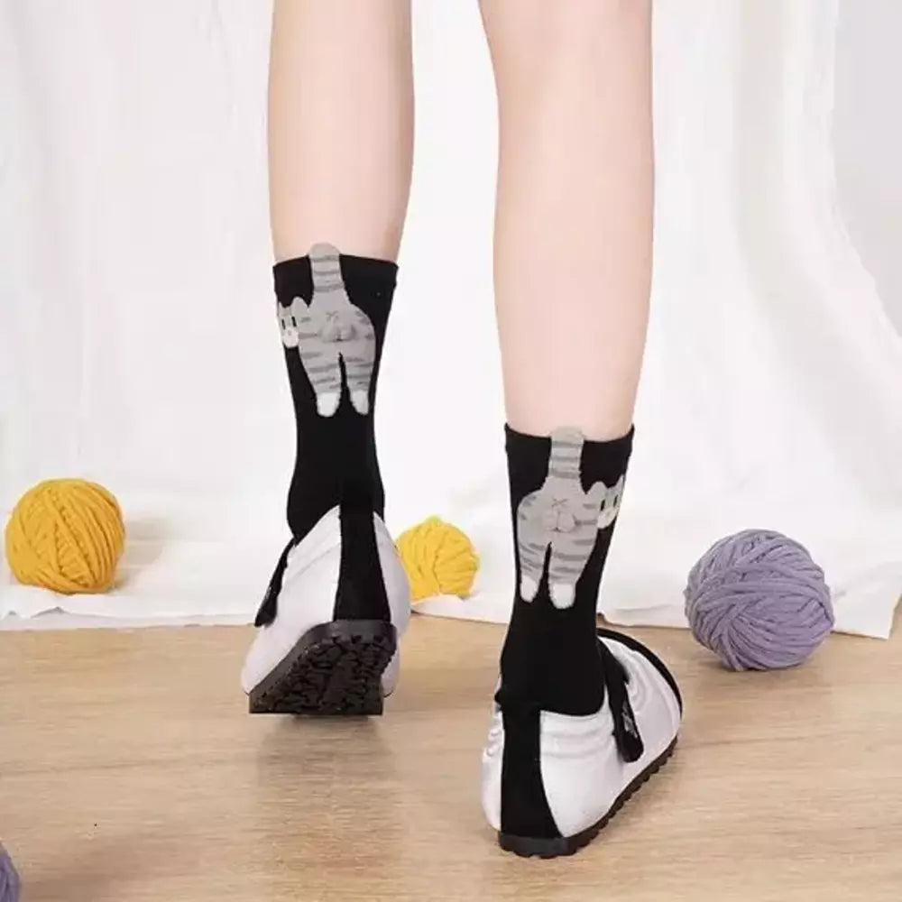 Cat-themed socks featuring funny three-dimensional butt details