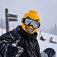 Printed ski mask styled with ski goggles for snow sports