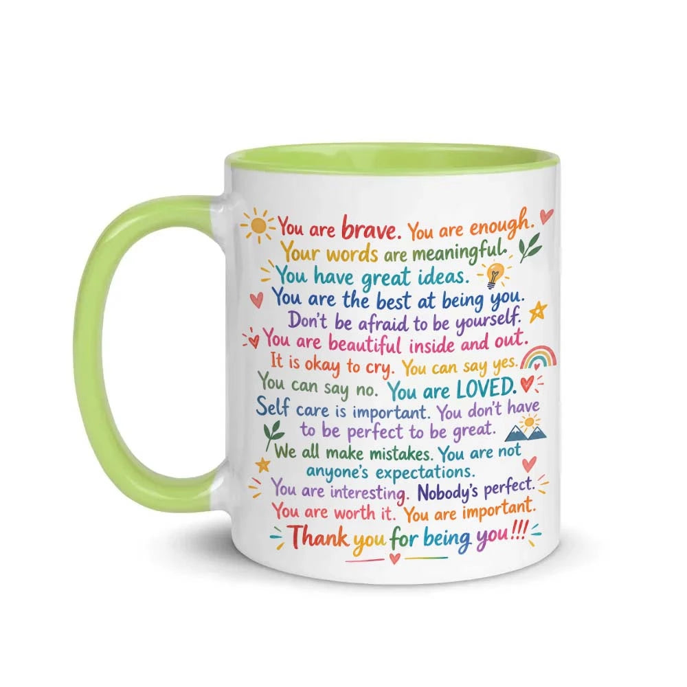 Daily affirmations coffee mug presented as a thoughtful gift