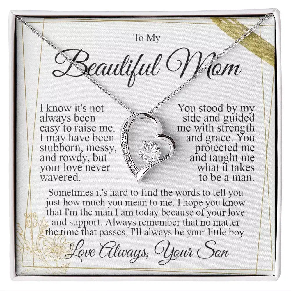 Heart necklace for Mom with a sentimental message of love