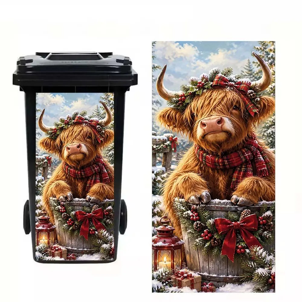 Highland cattle trash can sticker for outdoor bin decoration