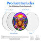 A diagram showing the included parts of the highland cow acrylic puzzle suncatcher such as backing board dust cover panel stainless steel chain nuts and screws