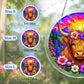 A size chart showing three highland cow suncatchers in S M and L measuring 8 10 and 12 inches with a large size detail on the right