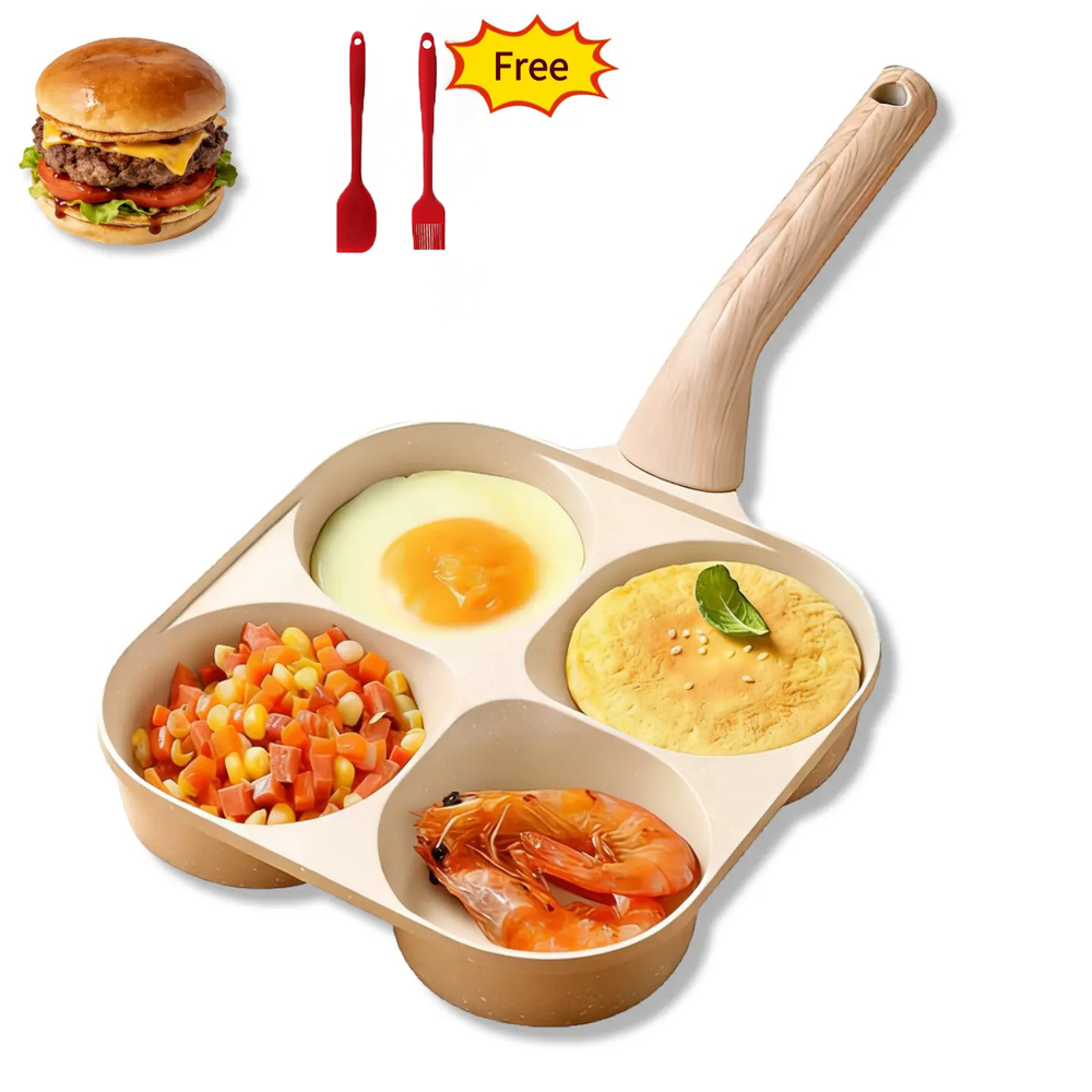 Non-Stick 4-in-1 Breakfast Pan – Multi-Section Skillet for Eggs, Pancakes & Bacon