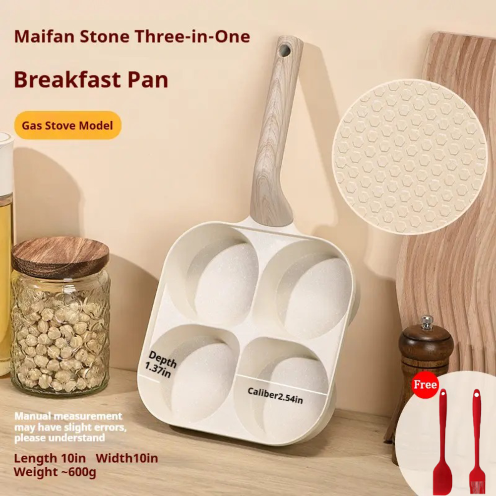 Non-Stick 4-in-1 Breakfast Pan – Multi-Section Skillet for Eggs, Pancakes & Bacon