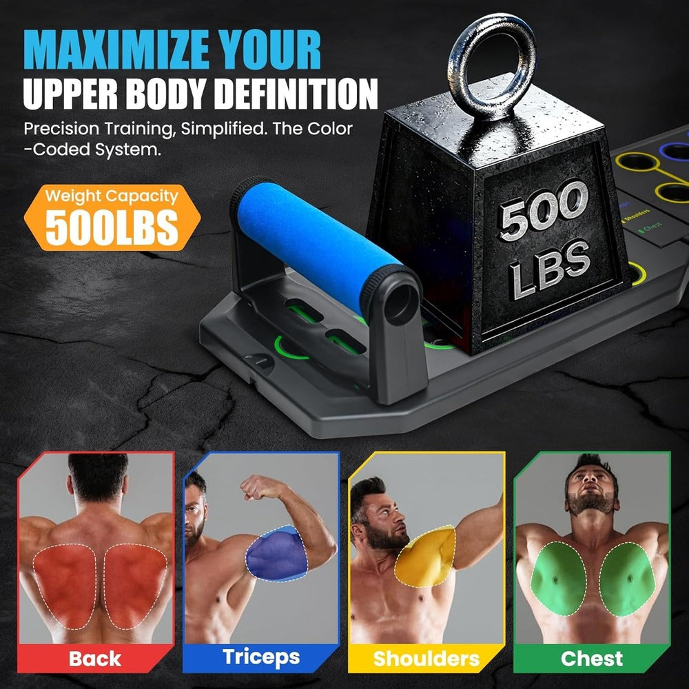 Enhanced Push-up Board Fitness Kit with 28 Holes – Portable Home Exercise Equipment for Chest, Arms & Core