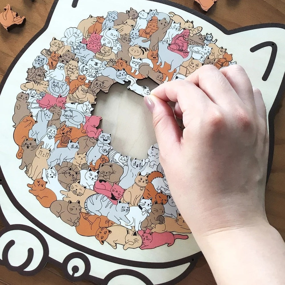 135-Piece Morandi-Colored Cat Shaped Wooden Jigsaw Puzzle