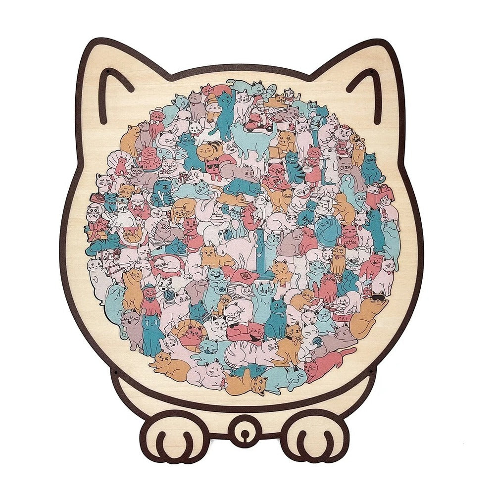 135-Piece Morandi-Colored Cat Shaped Wooden Jigsaw Puzzle