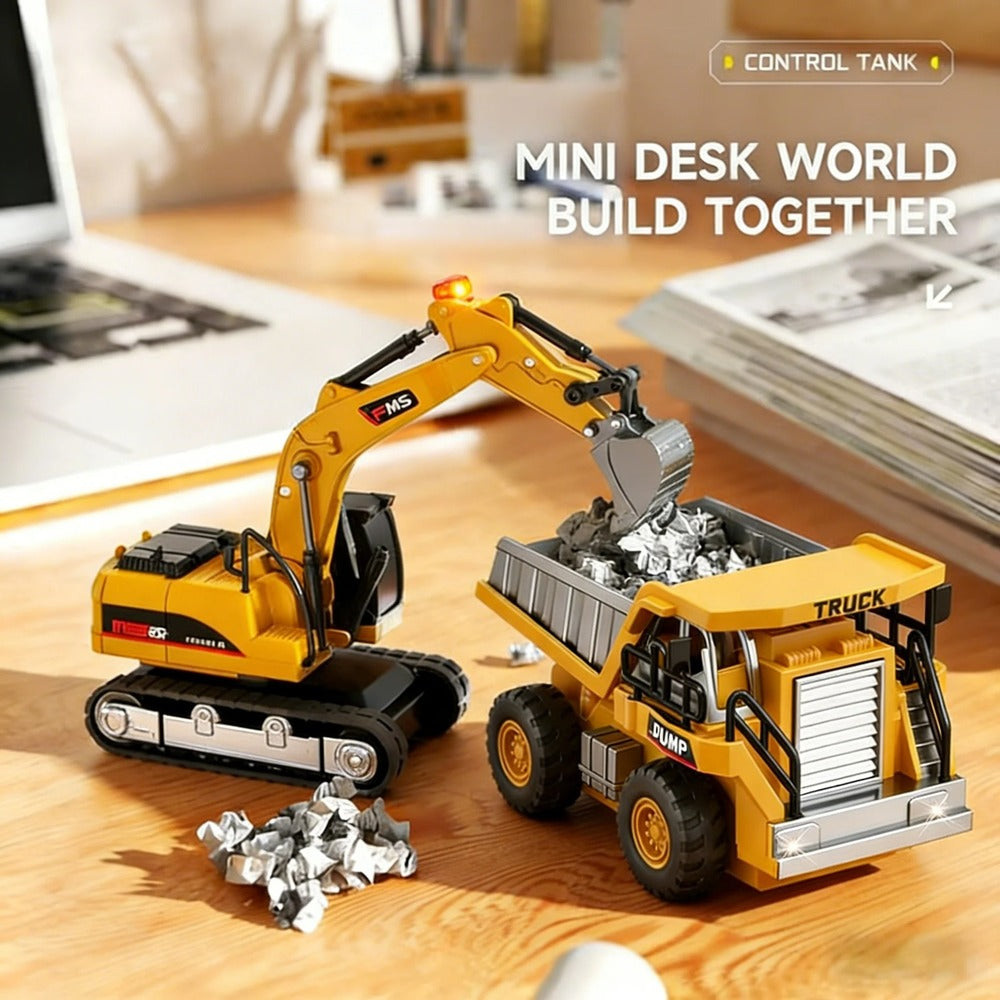1:64 Premium Alloy Mini RC Ultimate Construction Trio Set（Three Pcs） – Forklift, Excavator & Dump Truck