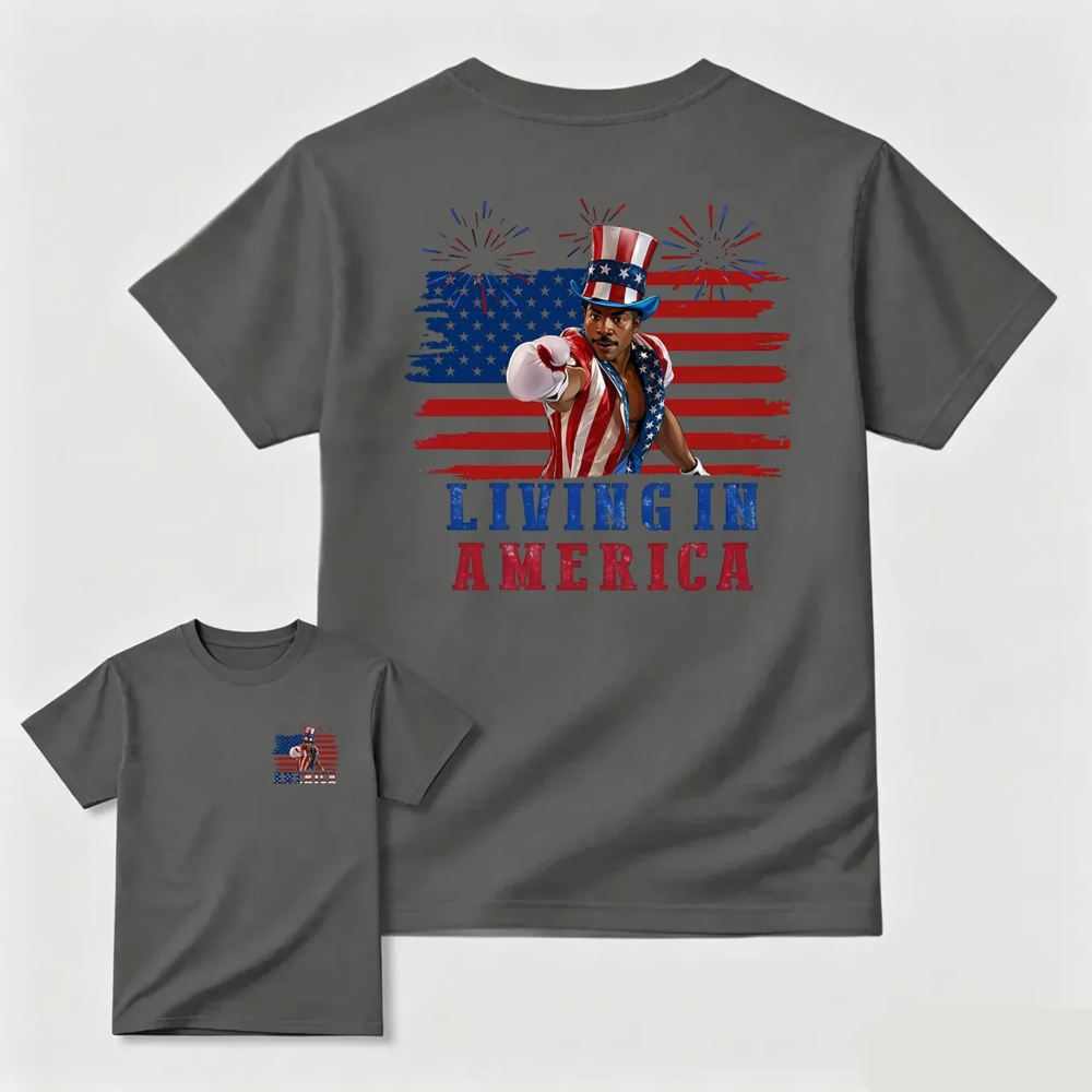 Apollo Creed Living In America July 4th Independence Day Graphic T-Shirt