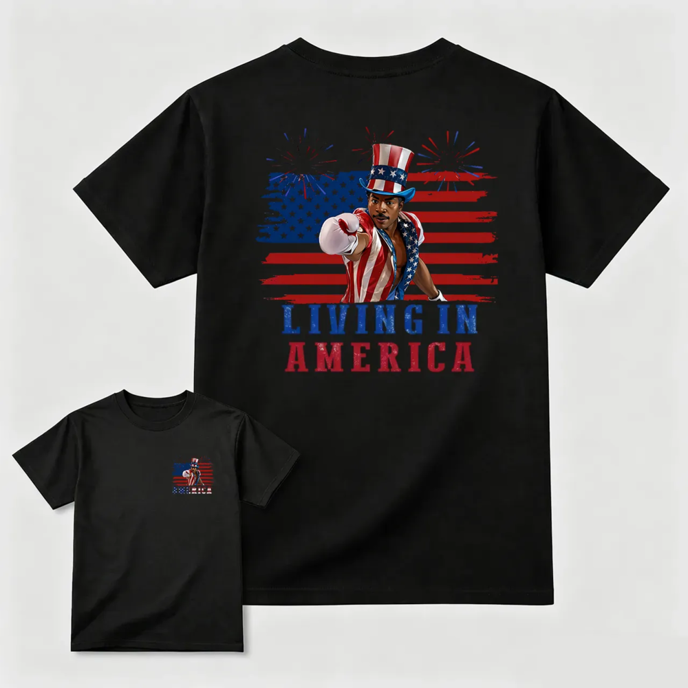 Apollo Creed Living In America July 4th Independence Day Graphic T-Shirt