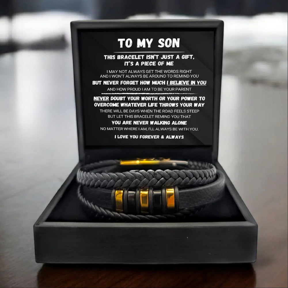To My Son - Never Alone - Braided Bracelet Gift