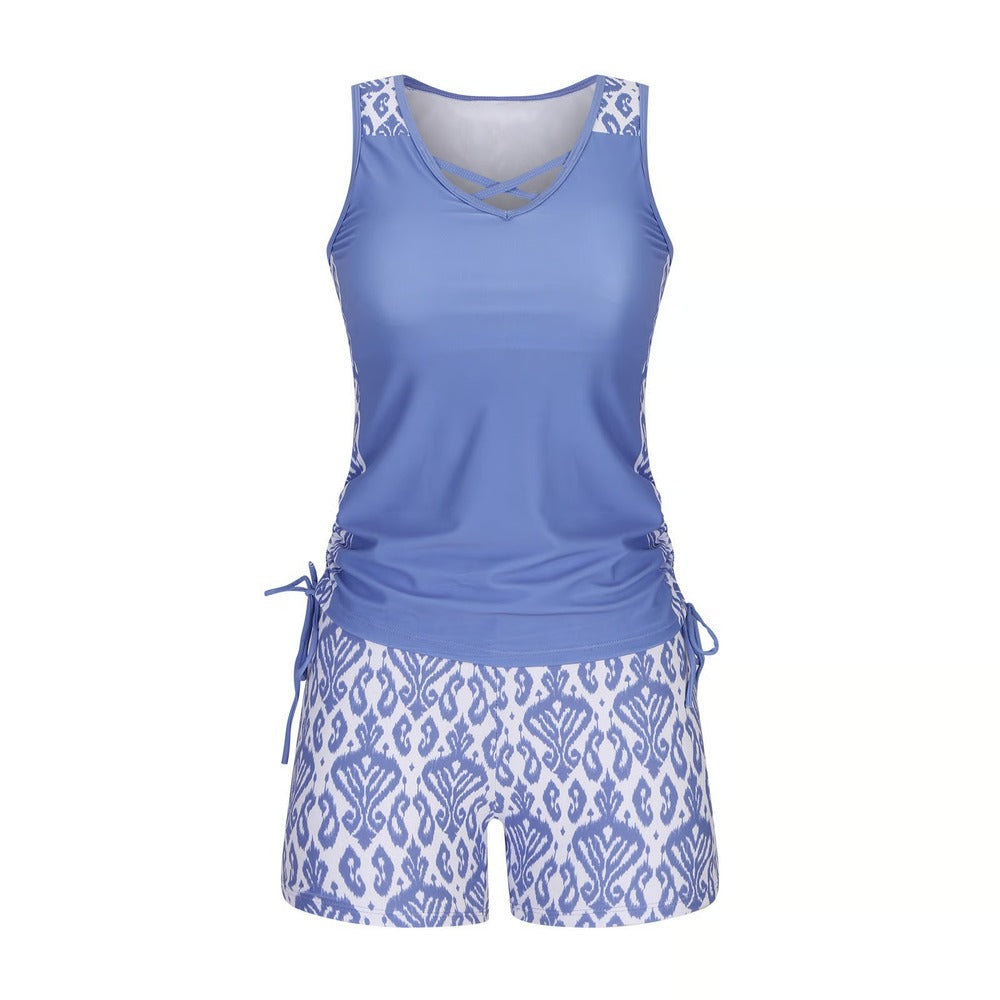 Women's Tummy Control Tankini Set with Built-In Bra – Flattering Boho Swimwear with Shorts