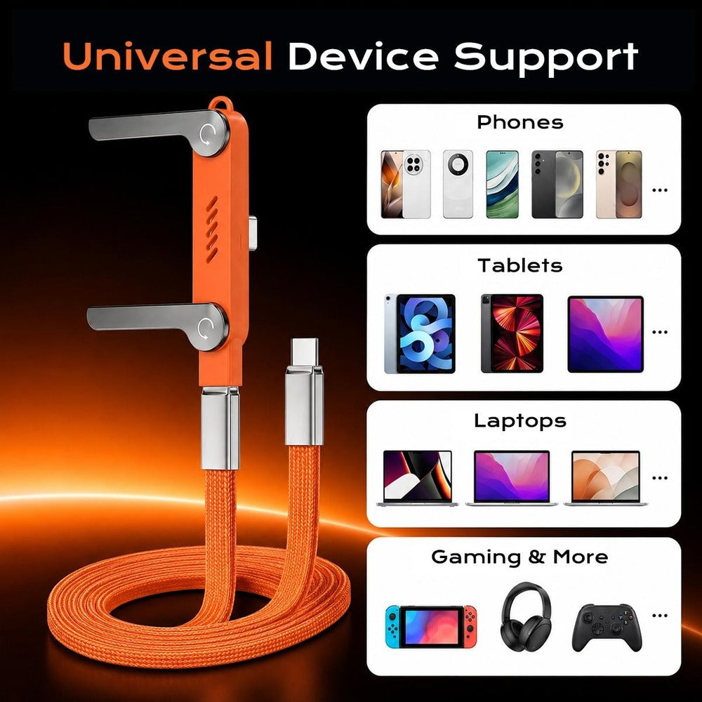 2-in-1 Invisible Holder Charger Cable - 240W Super Charge 360° Rotating Invisible Stand Detachable