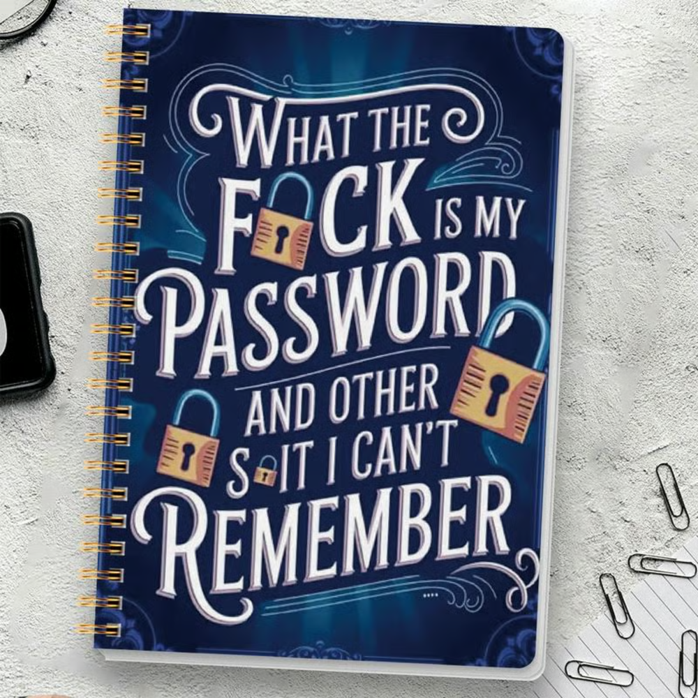 Funny Password Notebook - Spiral Bound with Lock Icons & Funny Security Phrases
