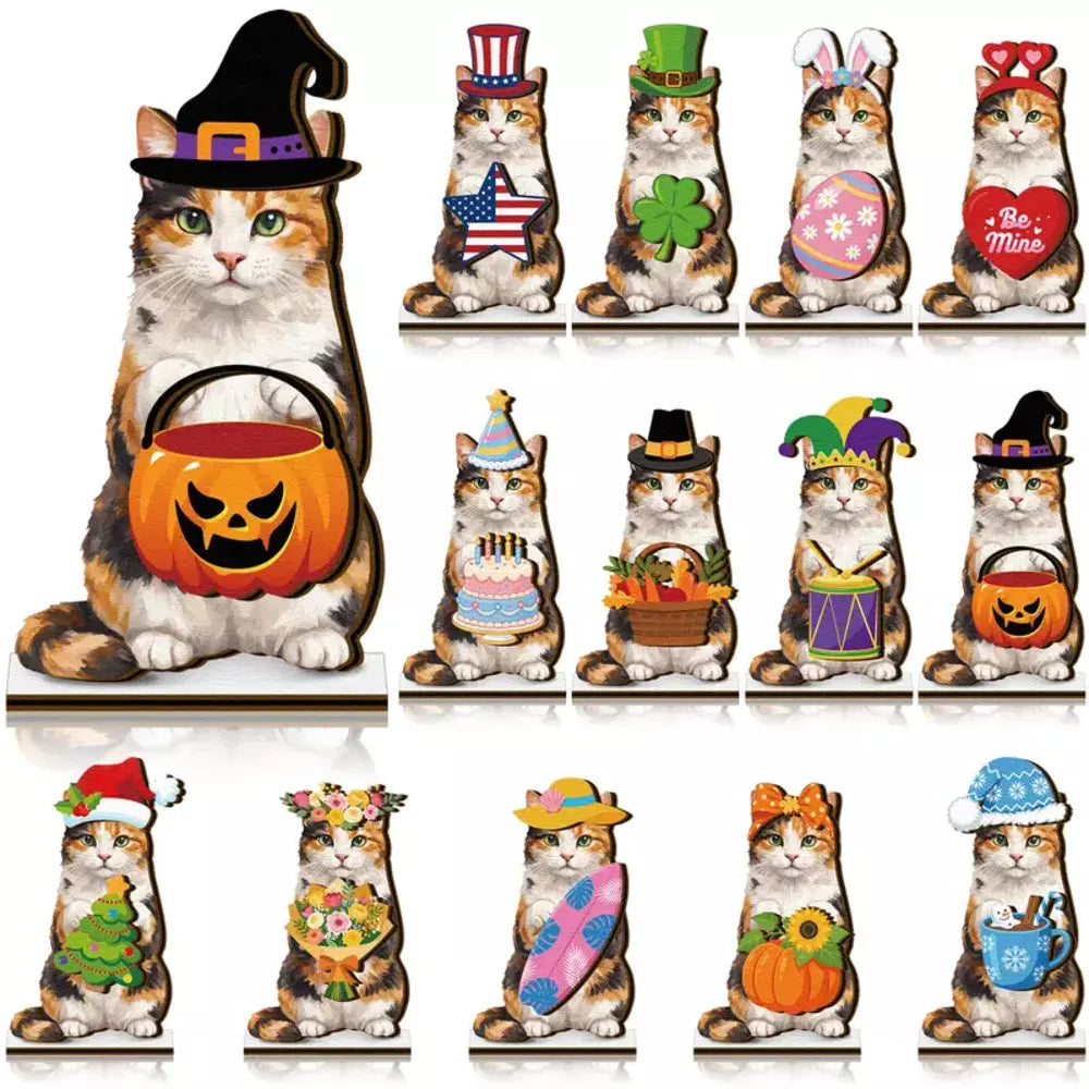 Interchangeable animal tabletop sign with seasonal magnetic decorations