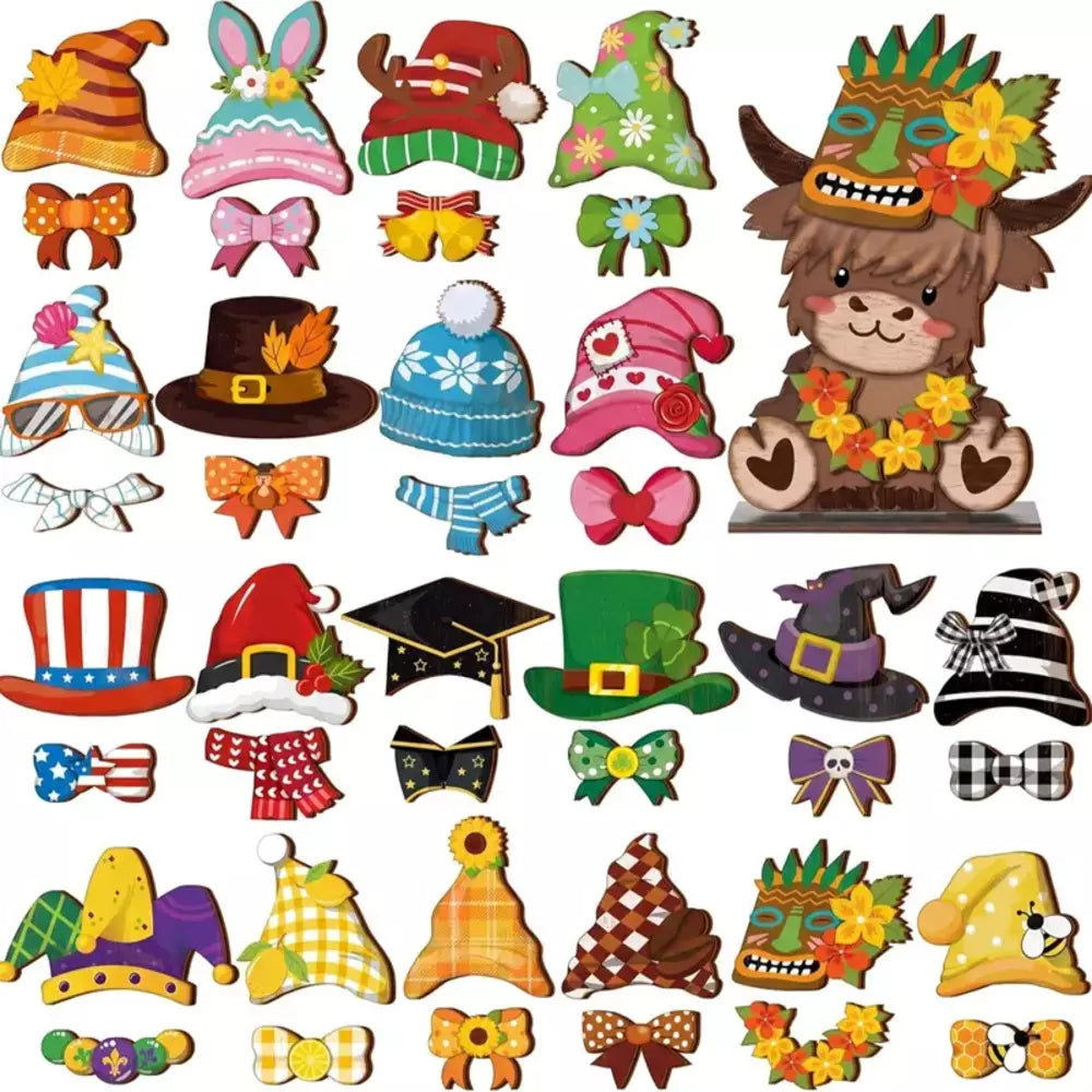 Wooden material detail of interchangeable animal desk decor