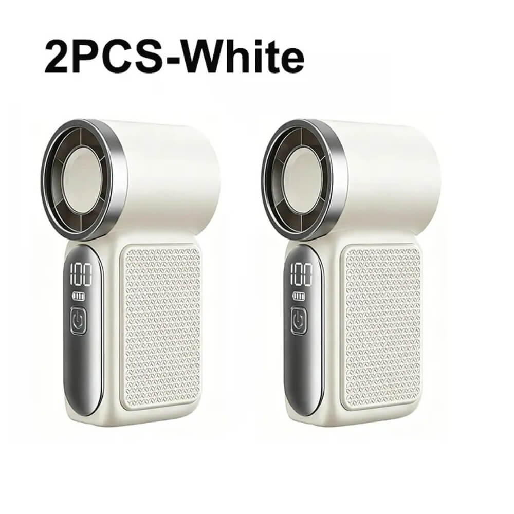 Two white handheld fan devices shown side by side on a plain white background, with the text '2PCS-White' above them.