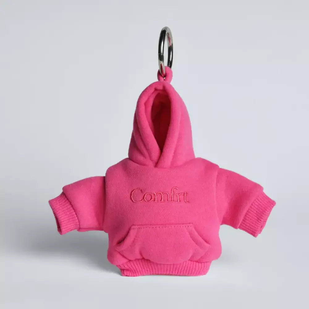 Hot pink mini hoodie stress ball keychain