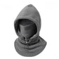 A dark gray fleece balaclava hood with an integrated neck gaiter and drawstring, displayed on a clean white background.