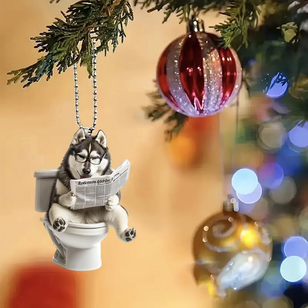 Alaskan Malamute - Dog Sitting On Toilet Ornament  OT029