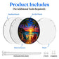 A diagram showing the included parts of the paradise view acrylic puzzle suncatcher such as backing board dust cover panel stainless steel chain nuts and screws