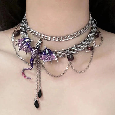 Gothic Punk Dragon Tassel Choker Necklace