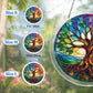 A size chart showing three rainbow tree of life suncatchers in S M and L measuring 8 10 and 12 inches with a large size detail on the right