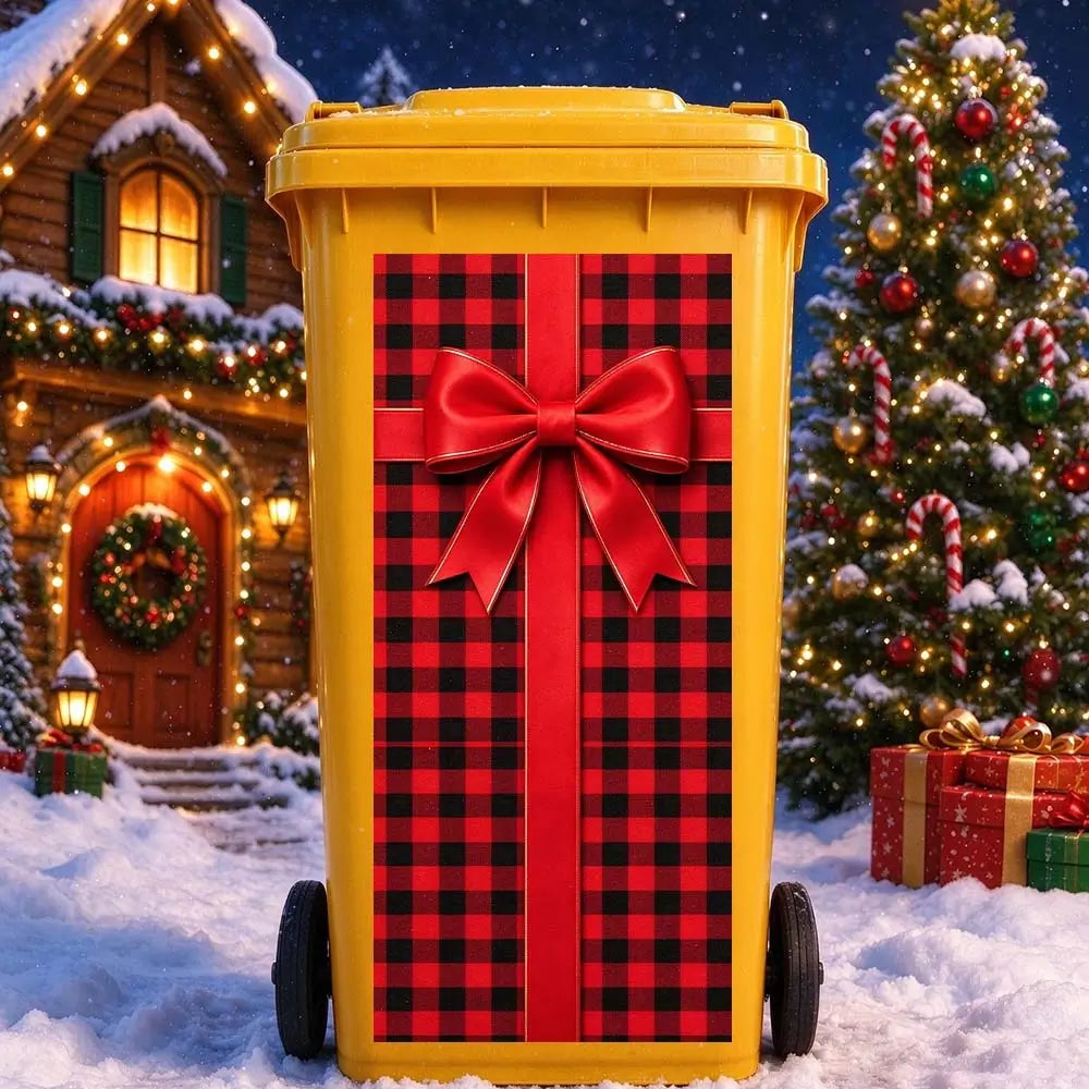 Gift wrapping trash can sticker for Christmas outdoor bin decoration