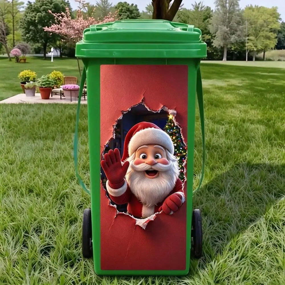Santa trash can sticker for Christmas outdoor bin decoration