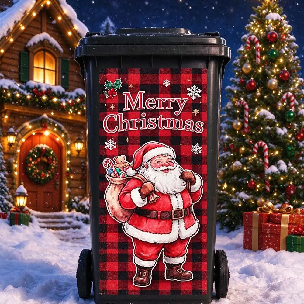 Santa claus trash can sticker for Christmas outdoor bin decoration