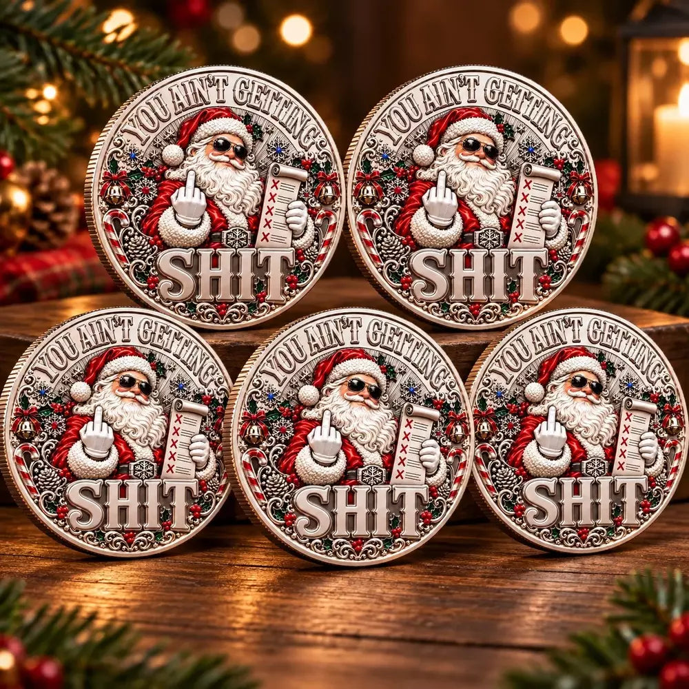Santa-themed gag gift coin for adults with a bold sense of humor