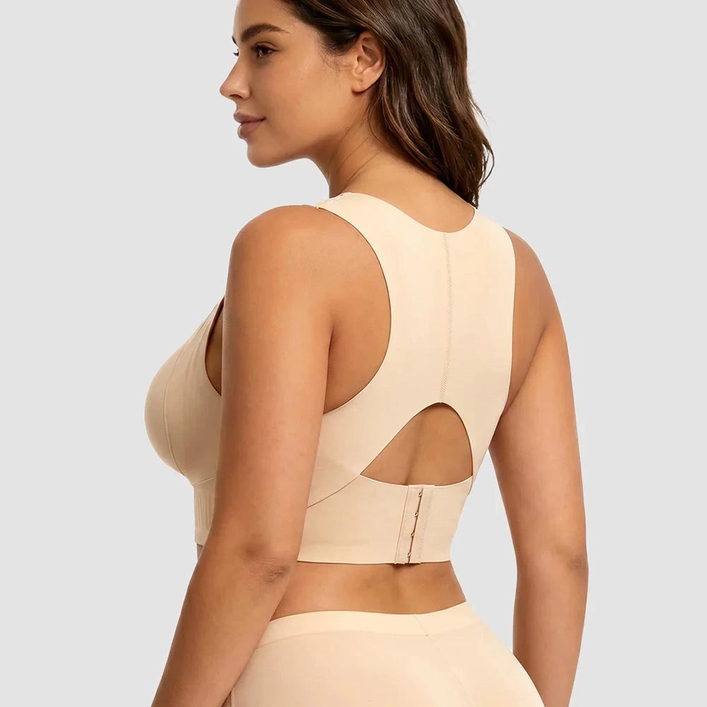 Nude wireless posture support bra back view