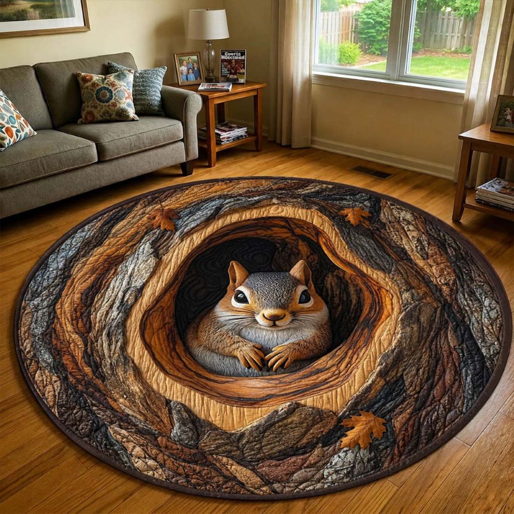 Squirrel In The Hollow Round Rug - HR010