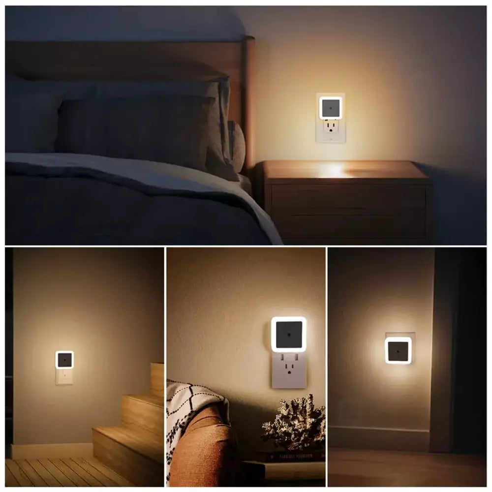 Plug-in LED night light with a soft warm white glow