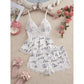 White women's pajama set with love lettering, heart and smiley print