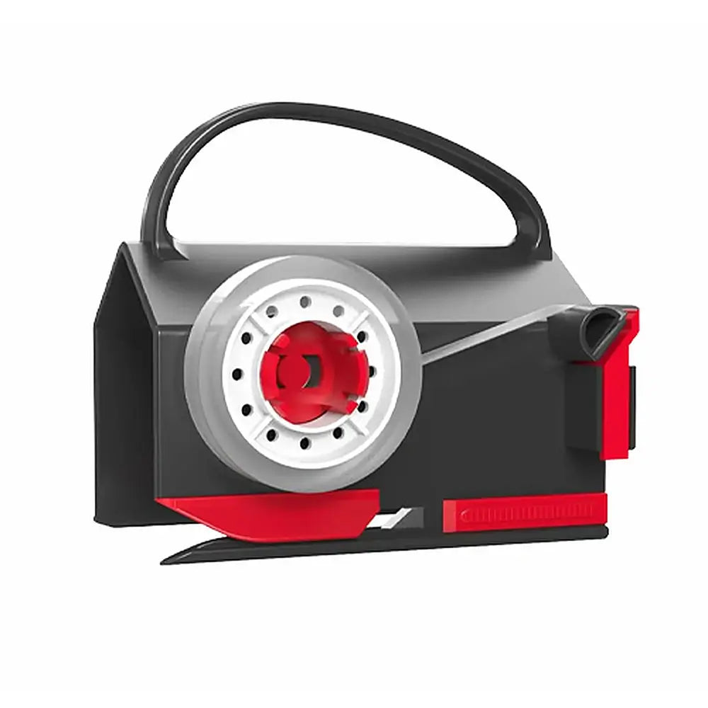 A black and red industrial tool or machine component with a circular silver and red hub, shown on a plain white background.