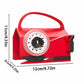 A red tape dispenser with a carrying handle, shown with dimension lines indicating measurements of 12cm/4.72in wide, 11cm/4.