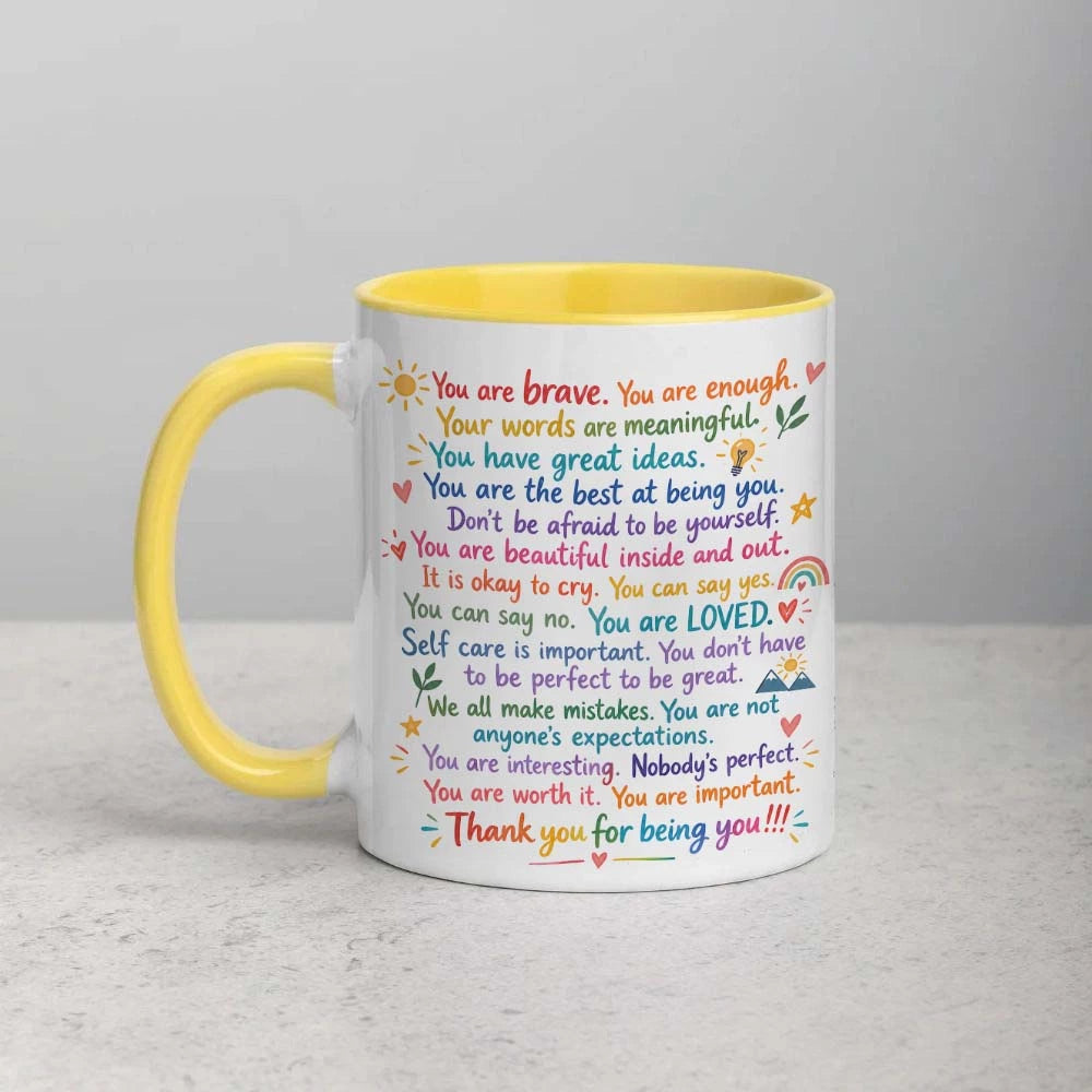 Inspirational affirmation mug styled on a desk