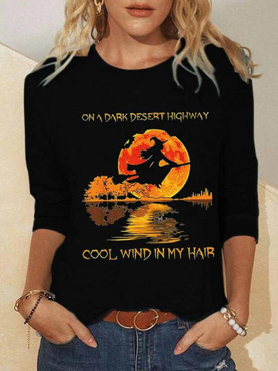 Women On A Dark Desert Highway Cool Wind In My Hair Halloween Text Letters Tops