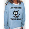 Womens Funny Coffee Letter Black Cat Casual Sweatshirts